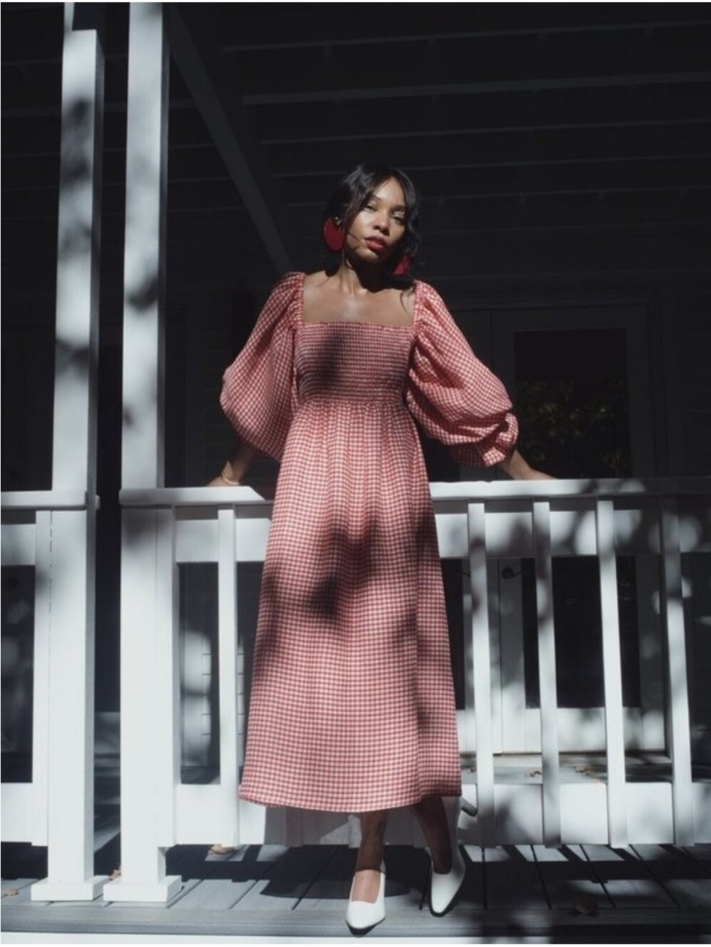 Sleeper Atlanta Gingham Linen Midi Dress